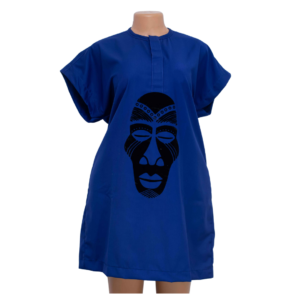 Free size short blue dress with black african head impression. Size - Free size