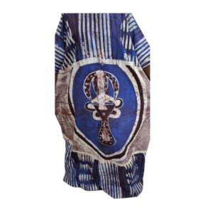 Free style Batik long, cotton full boubou Length 62" (blue and brown artwork).  Size - One size fits all