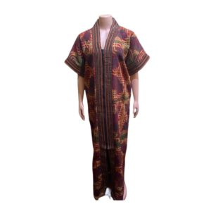 2-in-1 Kimono/Kaftan cotton batik in multicolor red, green and orange with black Aso-oke black and gold trimmings