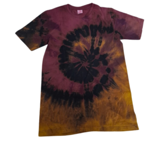 Roundneck t-shirt, tye and dye burgundy, brown and black.  Size XL