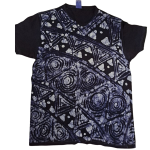 Roundneck t-shirt, batik design in indigo and white. Size L
