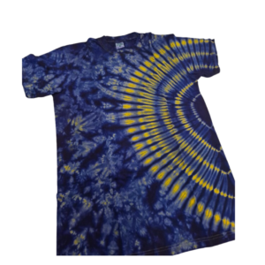 Roundneck t-shirt, tye and dye, deep blue and yellow.  Size L