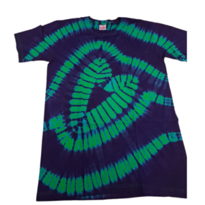 Roundneck t-shirt, tye and dye, deep blue with green design.  Size XL