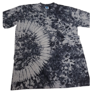 Roundneck t-shirt, tye and dye grey, ash with streaks of black design.  Size XXL
