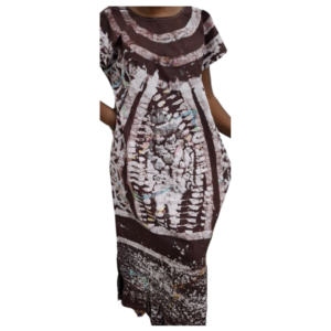 Free style Batik long cotton dress Length 62" (Brown artwork). Size - Free size