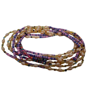 Ghana Waist Beads - (pink multi color with peach balls) size 30