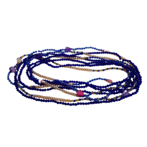 Waist Beads - (blue crystal beads mixed with peach balls)
