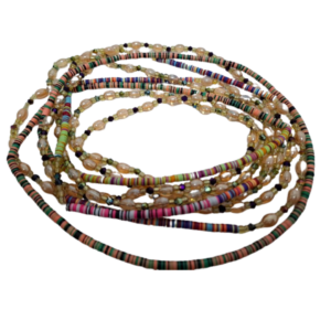 Ghana waist Beads - (multi color with gold balls,)