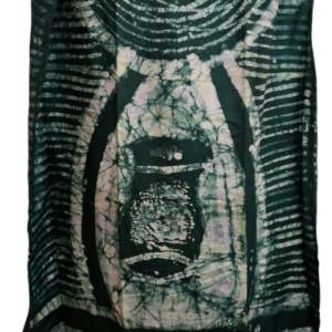 Free style Batik long cotton mini boubou Length 62" (leaf green artwork). Size - Free size