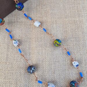 Handcrafted copper necklace with tradebeads. 82cm long - Anne Lawal Jewellry