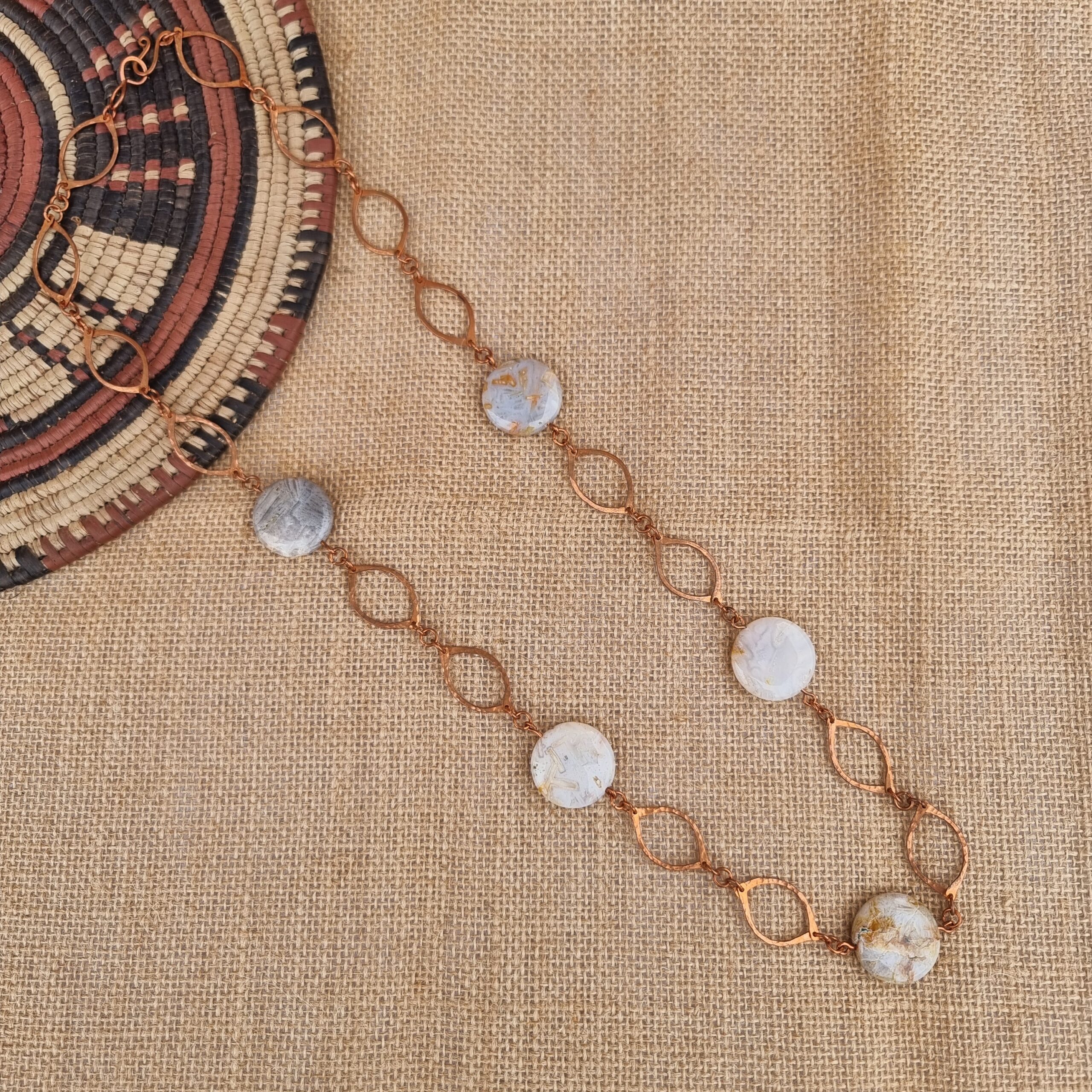 Handcrafted and hammered copper links necklace with semi-precious stones - Ann Lawal Jewellry
