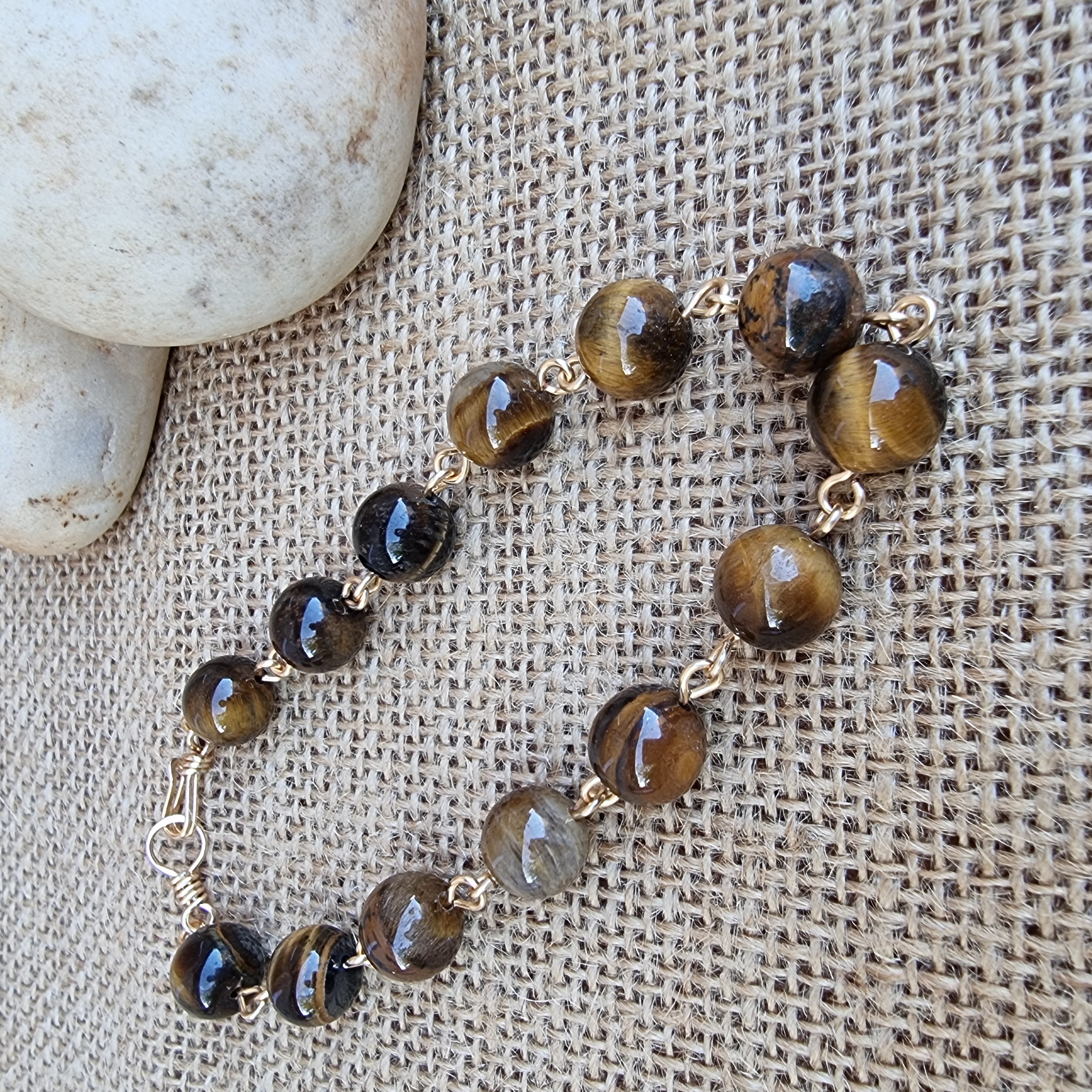 Handcrafted tiger eye bead men's bracelet. 21cm long - Ann Lawal Jewellry