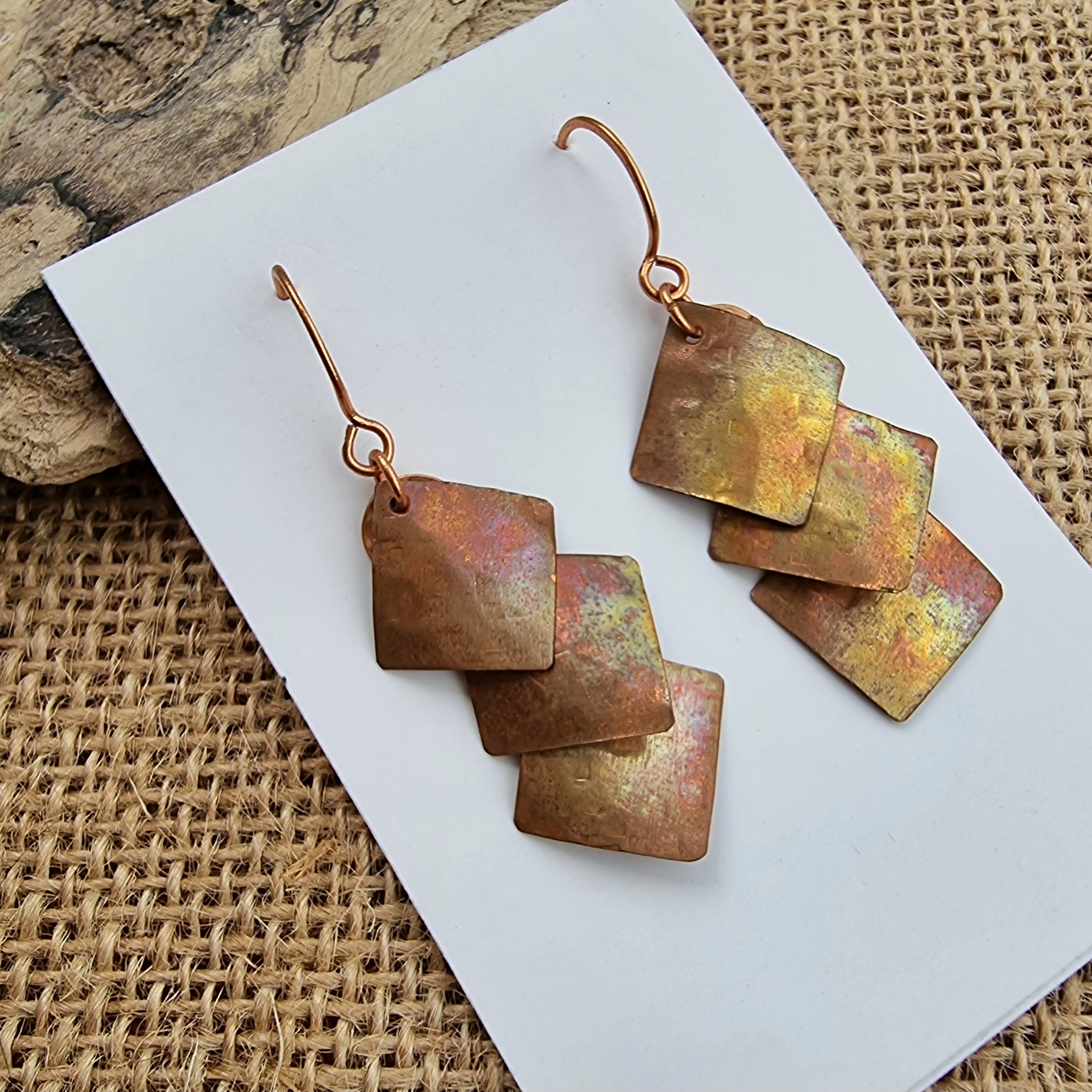 Handcrafted hammered and fire-painted copper earrings - Anne Lawal Jewellry