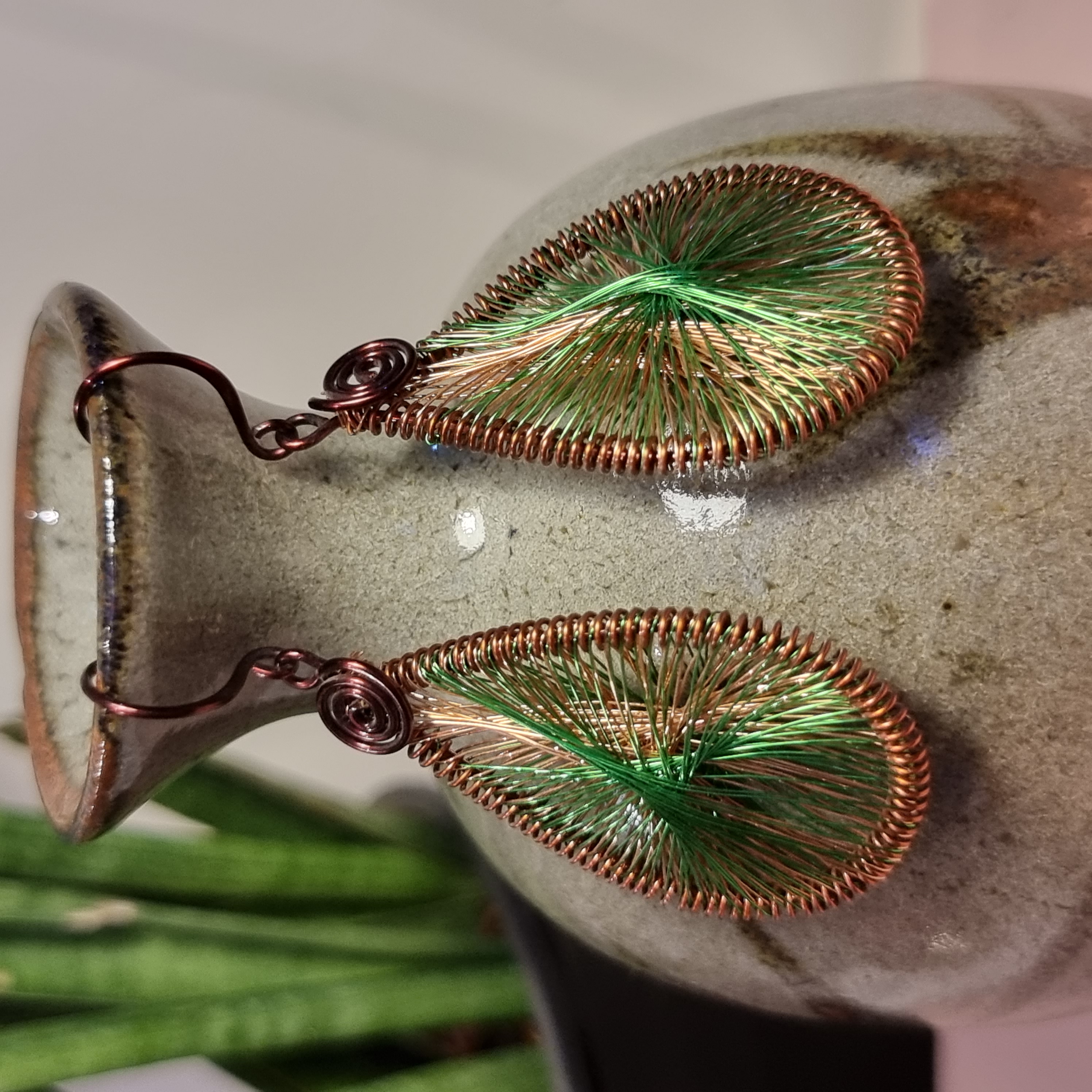Handcrafted ganutell earrings with coloured copper wire - Anne Lawal Jewellry