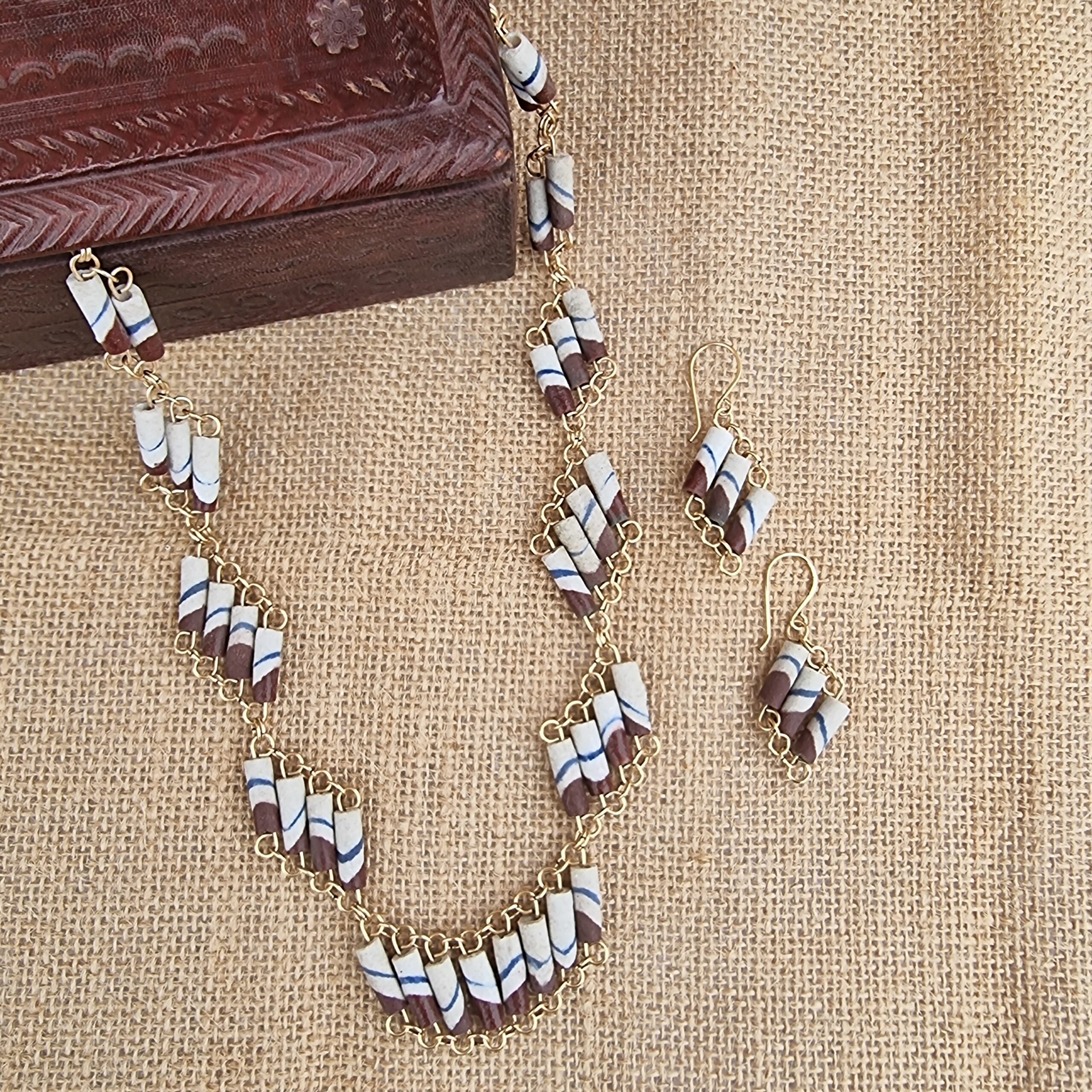 Vintage African handmade beads with gold-plated links neckalce and earrings - Anne Lawal Jewellry