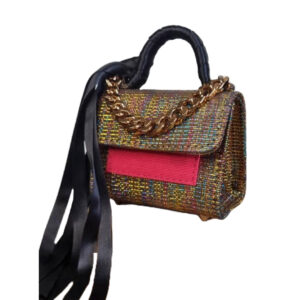 Qamin's Goldy black damask MICRO1 bag with chain