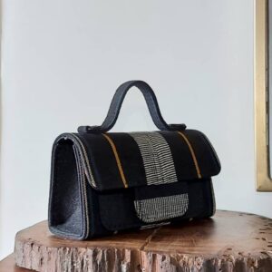 Qamin's black damask MICRO3 bag with lux-sport belt